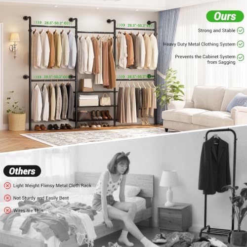 Aheaplus Industrial Corner Pipe Clothing Rack, 7.3-10.9Ft Closet System - Image 5