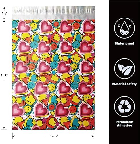 POLYSELLS 50pcs 14.5x19 Inches Poly Mailers, Cute Design Birthday Gifts Shipping Bags - Love Sweet & Smile Face - Image 2