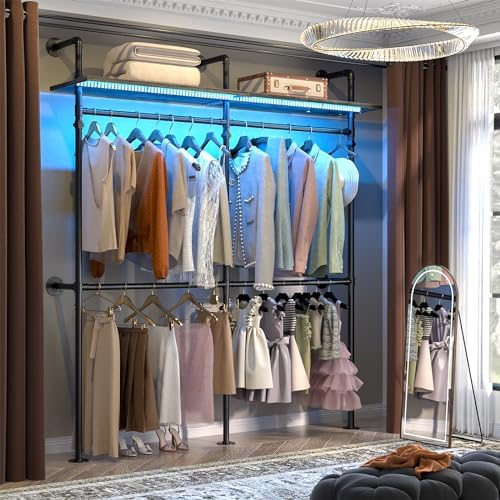 Aheaplus Industrial Pipe Clothing Rack, 79.7'' Closet System with LED Light by Aheaplus