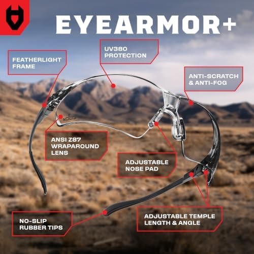 NoCry Clear Shooting Glasses for Men with Anti-Fog and Scratch Resistant Wraparound Lenses — ANSI Z87 Protective Eyewear with Adjustable Temples & Nose Pad — 100% UV Eye Protection - Image 2