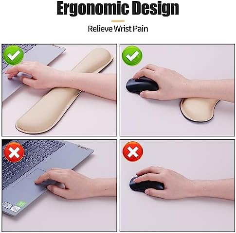 Bloss Leather Desk Pad and Keyboard Wrist Rest, Large Mouse Pad + Keyboard Pad+Mouse Wrist Support, Non-Slip Desk Mat Protector for Office, Home(31.5×15.7 Inches,Beige) - Image 3