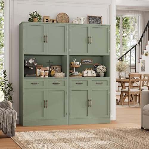 HOSTACK 71" Tall Kitchen Pantry Storage Cabinet, Wood Kitchen Hutch, Green - Image 4