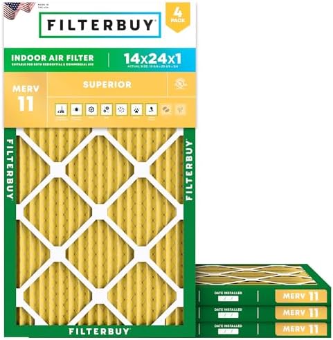Filterbuy 14x24x1 Air Filter MERV 11 Pet & Allergy Defense (4-Pack) by Filterbuy