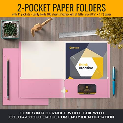 Better Office Products Two Pocket Portfolio Folders, 50-Pack, Pink, Letter Size Paper Folders, 50 Pieces, Pink - Image 3