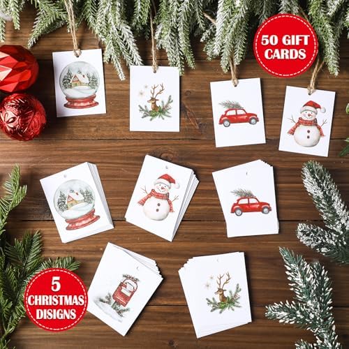Tenceur 50 Set Christmas Watercolor Gift Tags with String - Image 3