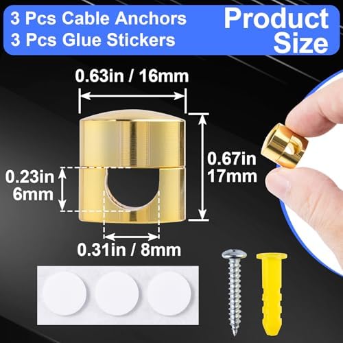 SmallCat 3 Sets Charger Holders for Cords, Gold Metal Cord Holder for Desk - Image 2