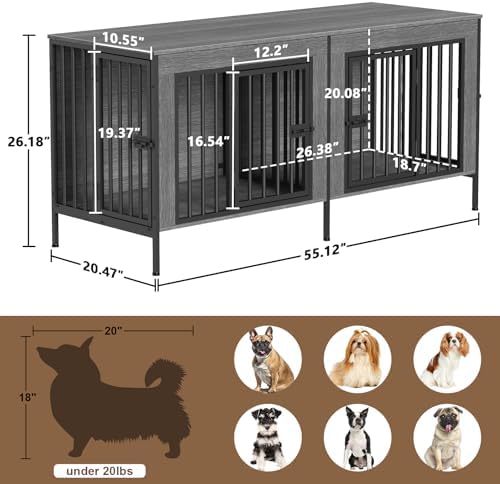 EasyCom 55.12" Dog Crate Furniture for 1 or 2 Dogs, 0-20 Pounds, Dark Grey - Image 6