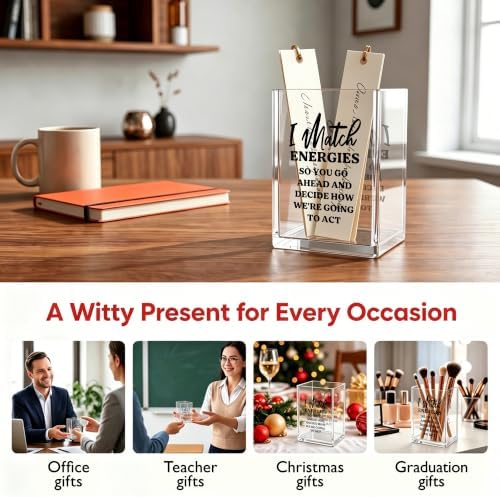 Funny Office Acrylic Cosmetic Pen Pencil Holder Cup, I Match Energies Humor Pencil Organizer, Unique Office Cubicle Desk Accessories, Sarcastic Gifts for Women Men Coworker（A48） - Image 5