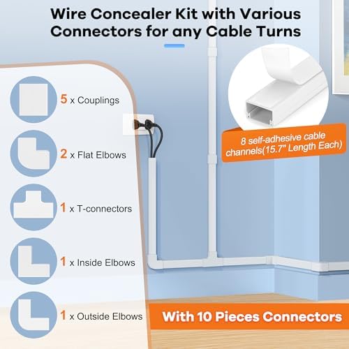 126in Cord Hider Kit, ZhiYo Cord Cover for Wall Mounted TV, Paintable Wire Cover for Cords, TV Cable Hider Wall Kit, Cable Cover Wire Management, White Cords Concealer, 8 x L15.7in W0.95in H0.55in - Image 3