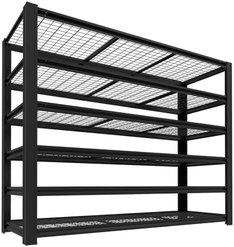 6T 62“ W x 24” D x 84" H Garage Shelving Heavy Duty, Metal Shelving, 8,100 lbs Storage Shelves, Adjustable Metal Shelves for Storage, Industrial Garage Shelves for Warehouses and Basements by KLRFUA