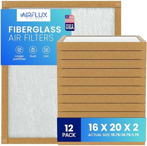 Fiberglass Air Filter -16x20x2Air Filter 12 Pack - Non Pleated 16"x20"x2", AC Filters for Home, Fiberglass, HVAC filters, Heater, Furnace Catcher for Dust - 1 YEAR SUPPLY by Unknown