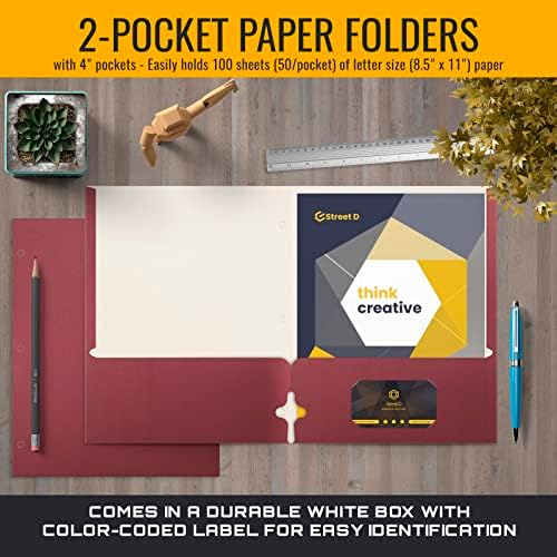 Better Office Products Two Pocket Portfolio Folders, 50-Pack, Burgundy, Letter Size Paper Folders, 50 Pieces, Burgundy - Image 3