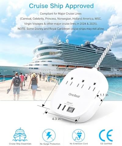 15 Ft Long Extension Cord, 22.5W/4.5A Cruise Ship Flat Plug Power Strip - Image 5