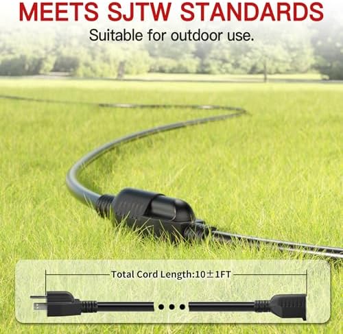 Skrizcable 16/3 10 FT Outdoor Extension Cord Waterproof, Black Power Cord - Image 4