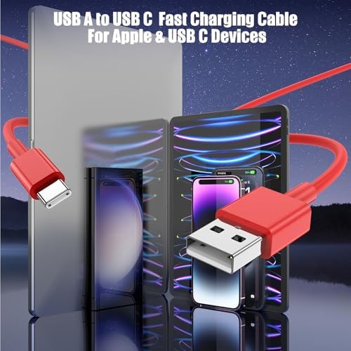 3-Pack Red [3.3FT+3.3FT+6FT] USB A to USB C Cable，USB to USB C Car Carplay Cable for iPhone 16 15 Pro Plus Pro Max，for iPad Pro/Air/Mini，for Samsung S24/S23/S22/S21，for MacBook Pro/Air and More - Image 3