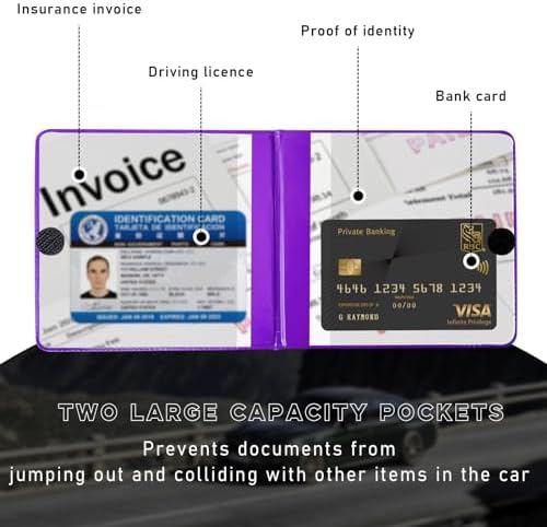 Ziciner 2PCS Car Registration and Insurance Holder, 5.2"× 4.7" Leather Auto Glove Box Organizer with Closure, Essential Car Document Holder for Card, Driver License (Purple) - Image 3