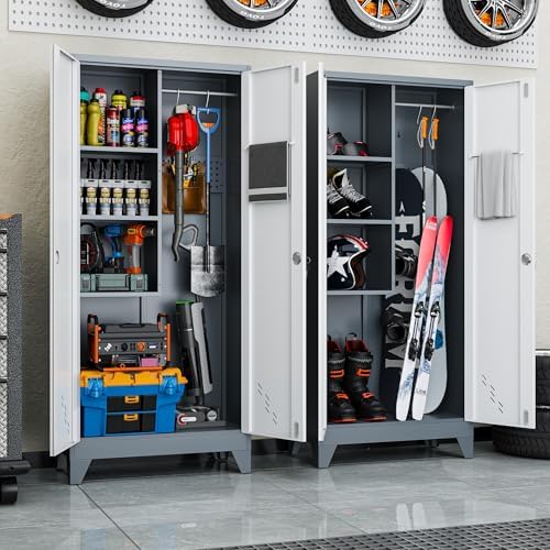 Metal Garage Storage Cabinets with Lock- 61" Tall Broom Closet Storage Cabinet & Pantry Organizer for Laundry Room, Home Office, Gym, School - Image 2
