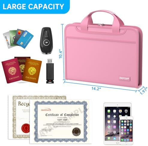 ENGPOW Accordion File Organizer,Fireproof Expanding File Folder with Multi Pockets,13 Pockets Document Organizer with Handle & Labels,Portable Home Travel Safe Storage Folder for Letter A4 Files,Pink - Image 5