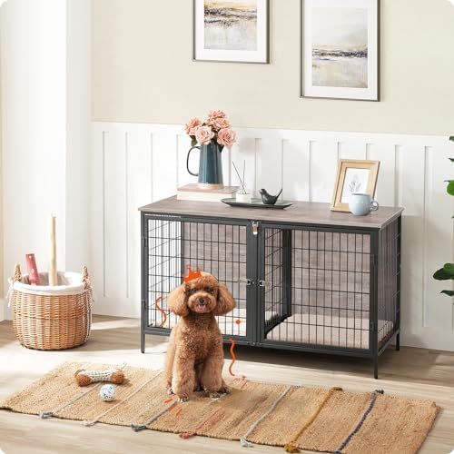 MAHANCRIS Dog Crate Furniture for 2 Dogs, 43.3" Dog Kennel with Removable Divider, Heavy Sturdy Dog Furniture Style Double Cage for Small Medium Dog, Indoor Pet House End Table, Greige DCHG1201 - Image 3