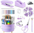 Office Supplies,Purple Desk Accessories,Office Supplies Set,Desk Organizer,Stapler,Tape Dispenser,Scissors,Staple Remover,Binder Clips,Staples,Ballpoint Pen,Index Tabs with Ruler,Clear Tape.10pcs by suniya