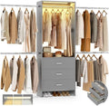 Aheaplus Closet System with Motion-Sensing Light, 3 Wooden Drawers and 4 Hanging Rods, Customizable Walk-in Closet Organizer with 3CCT LED, Heavy Duty Garment Rack for Bedroom,Grey by Aheaplus