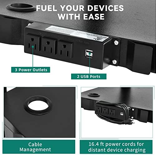 YITAHOME AV Cart with 16.4ft Cord, Keyboard Tray & 2 Locking Brakes Black - Image 4