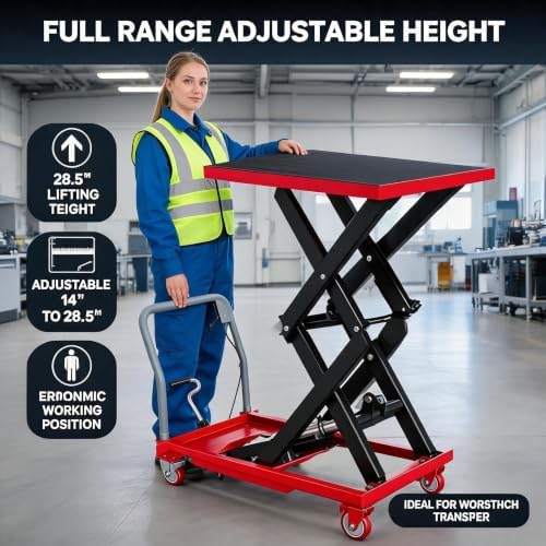 Hydraulic Lift Table Cart, 500 lbs Single Scissor Lift Cart, 28.5" Lifting Height, Steel Material Handling Lift with 4 Swivel Wheels, Non-Slip Pad for Warehouse, Garage, Factory - Image 5