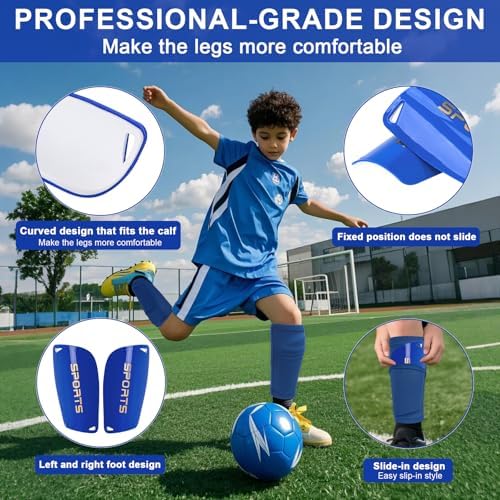 Kids Soccer Shin Guards 2 Pairs Slip-in Youth Shin Pads for Boys Girls, Lightweight PP+EVA Soccer Protective Gear Fits with Shin Guard Sleeves(not Included), Toddler to Teen Sizes Multiple Colors - Image 5