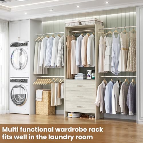 Aheaplus Closet System, 4.2-9Ft Closet Organizer with with 4 Rods, White Oak - Image 5