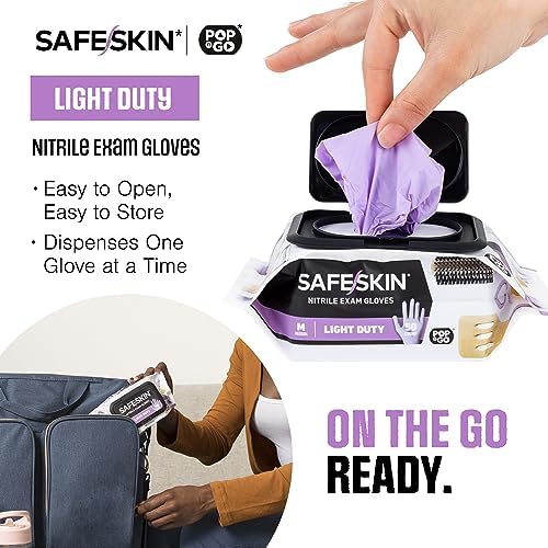 SAFESKIN Disposable Nitrile Gloves in POP-N-GO Pack of 50 or 200 Powder Free - Hair, Cleaning, Medical Use, Food Handling - Image 3