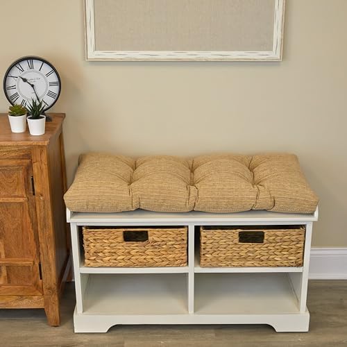 Klear Vu The Gripper Non-Slip Tufted Bench Cushion for Indoor Furniture, Assembled in USA, Entryway Storage, Bay Window, Corner Nook or Piano Seat, 33 Inches, Chenille Natural by KlearVUHomeTextiles