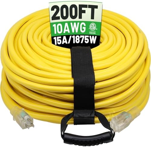 POWGRN 200 Ft 10AWG Outdoor Extension Cord, Yellow by POWGRN