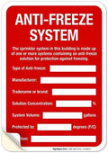 Anti-Freeze System Sign, Fire Safety Sign, (SI-5669) by SigoSigns