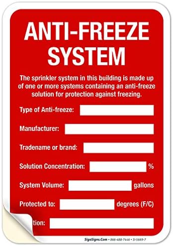 Anti-Freeze System Sign, Fire Safety Sign, (SI-5669) by SigoSigns