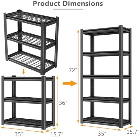 OS MOTOR Heavy Duty Storage Shelving Unit (72" H x 35" W x 16" D) 2 Pack - Image 3