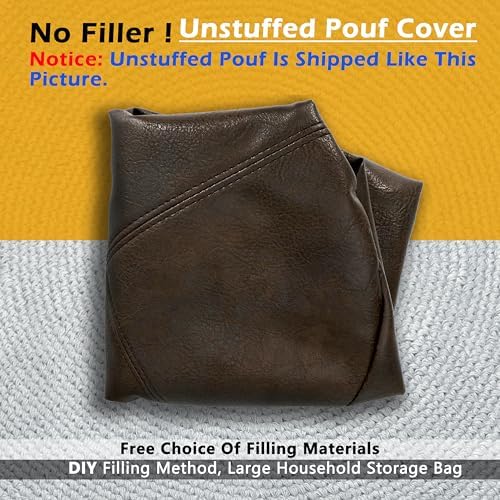 Thgonwid Unstuffed Faux Leather Pouf Cover, Handmade Footstool Ottoman Storage Solution, Floor Footrest Cushion - 16.5”Dx12”H, Matte Coffee - Image 5