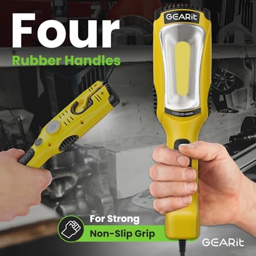 GEARit 20ft LED Work Light COB 1200LM 10W, Corded Shop/Drop Light with Magnetic Base, Swivel Hook & Built-in Outlet, 16/3 SJTW Trouble Light for Mechanics, Garage, Under Hood, Yellow - Image 3