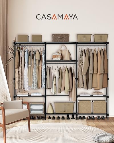 CASAMAYA Clothes Rack, Portable Closet, 81.1 Inch Large Capacity Wardrobe Closet, Clothes Storage Organizer with Shelves and 3 Hanging Rods, Easy to Assembly, Black PCT033B01 - Image 2