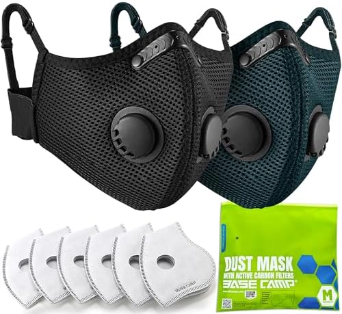 BASE CAMP Upgrade M Plus Dust Mask, Reusable Respirator with 99.9% Effective Carbon Filters for Woodworking, Breathable Face mask Against Dust for Construction, Landscaping, Sanding, Painting by BASECAMP