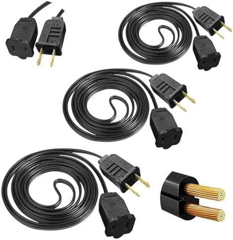 #18 Gauge Black Extension Cord 6 Ft, Polarized Plug 2 Prong Extension Cord for Christmas Lights Indoor Outdoor Waterproof, 120Volts / 8Amps, Connect Up to 960Watts Holiday Light (3 Pack,Total 18Ft) by SOTOPOO