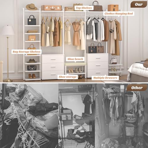 Aheaplus Closet System with 6 Drawers, 8FT Wood Closet Organizer, White - Image 5