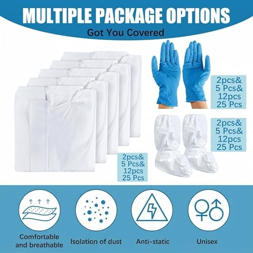 TrelaCo 5 sets Hazmat Suit Disposable Protective Coveralls Full Body - Image 2