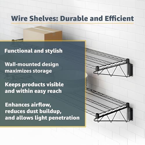 14" x 48" Wire Black Epoxy Wall Mount Shelf, Commercial Fixed Wall Mount Rack, NSF, Metal Floating Shelving for Kitchen, Stock Rooms, Home and Hotel - Image 7