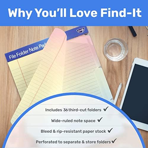 Find It File Folder Notepad - Pack of 36-9.5 x 12.5 Inch Notebook Organizer Folders for Filing, Document, and Clipboard Organization - Rainbow - Image 6
