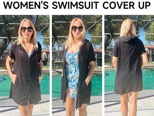 Bsubseach Terry Cloth Swim Cover Up Women Zipper Swimsuit Beach Robes - Image 3
