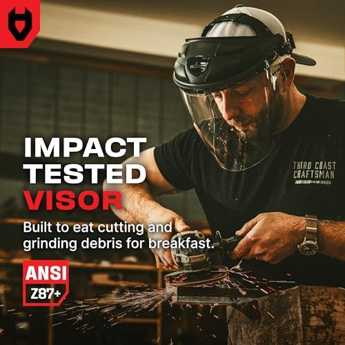 NoCry Premium Safety Face Shield for Grinding and Cutting — Clear Anti-Fog, Impact Resistant Visor and Adjustable Headgear — ANSI Z87.1 Certified for Industrial Use — Washable Sweatbands Included - Image 3
