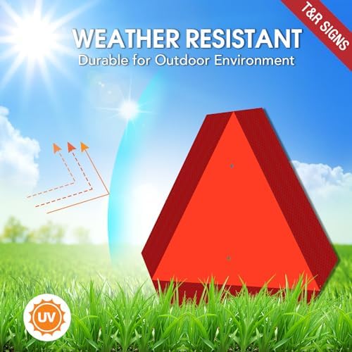 T&R Metal Slow Moving Vehicle Sign, Safety Triangle Sign - 14 x16 Inches - Reflective, UV Protected, Waterproof, Weatherproof and Fade Resistant Up to 7 Years Outdoor for Golf Cart Tractor UTV - Image 3