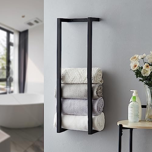 Towel Rack for Rolled Towels, Towel Rack for Bathroom,Wall Mounted Metal Bathroom Organizer, Bath Towel Holder Wall for Modern Small Space Bathroom Towel Storage (Black) by Roeveca