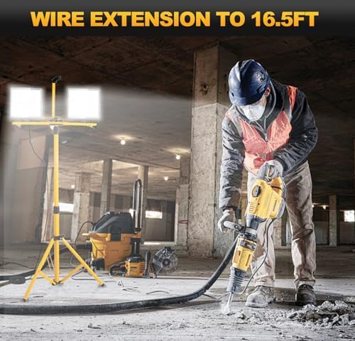 30000 Lumen LED Work Lights with Stand - 2 Head Portable Work Light with Tripod - IP65 Waterproof Tripod Work Lights for Outdoor Indoor Job Site Workshop Garage Construction Site Lighting - Image 3