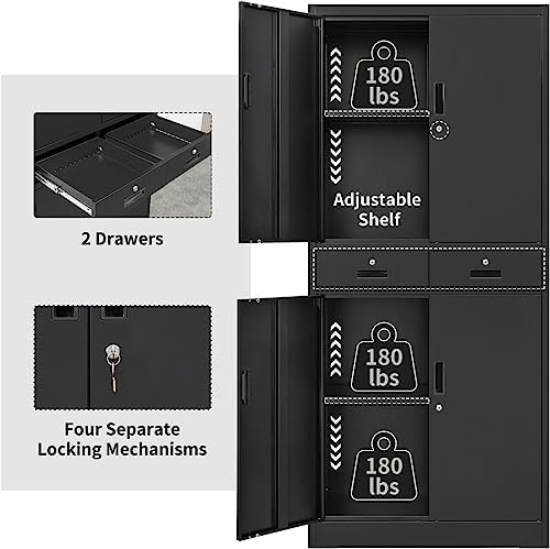 CJF Metal Storage Cabinet, 71" H Metal Cabinets with Adjustable Shelves and Drawers, Locking Storage Cabinet for Pantry, Office, Garage, Home, School, Utility (Black) - Image 5